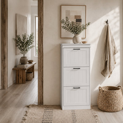 Wyld Haus Naravi Vino 3-Drawer Slim White Shoe CabinetVertical Storage For Up To 15 Pairs from B&Q