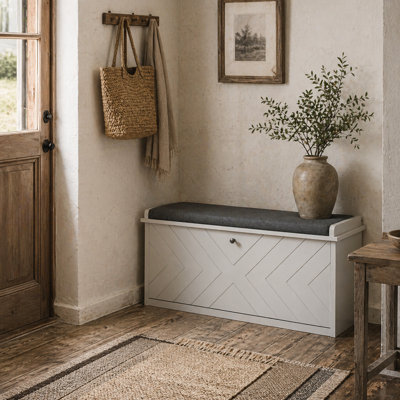 Wyld Haus Rakamo Shoe Storage Bench White Chevron With Grey Padded SeatHolds Up To 10 PairsL100 X D26 X H44.5Cm from B&Q