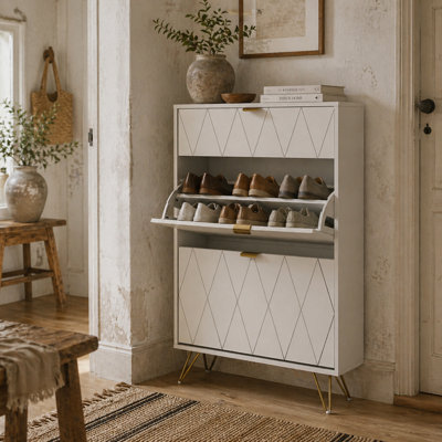 Wyld Haus Molari Doha Narrow White Shoe Cabinet With 2 Flip Drawers And Top Drawer76 X 24 X 117 Cm from B&Q