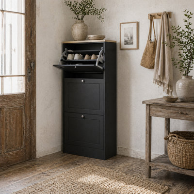 Wyld Haus Rani Black Compact 3-Drawer Shoe CabinetTall Slim Storage Unit For Hallway And Entryway from B&Q