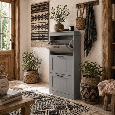 Wyld Haus Keliba Kaha Grey Slim 3-Drawer Tilt-Out Shoe CabinetMedium540mm W from B&Q