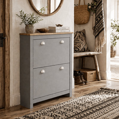 Wyld Haus Kamcha Grey Narrow Shoe Cabinet With 2 Flip Drawers 12 Pairs from B&Q