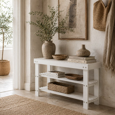 Wyld Haus Riyo White Bamboo 2-Tier Shoe Storage Bench With SeatingL70 X D28 X H45Cm from B&Q