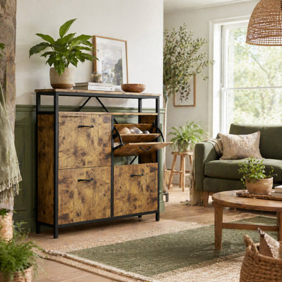 Wyld Haus Vebael Rustic Brown Shoe Cabinet With 4 Flip DrawersAdjustable Shelves And Top ShelfSlim 23.8Cm Depth from B&Q