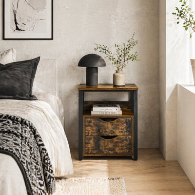 Wyld Haus Liri Hael Small Rustic Brown Bedside Table With 2 Drawers And Open Shelf from B&Q