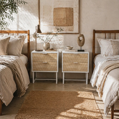 Wyld Haus Filu Reno Set Of 2 White And Oak Chevron Bedside Tables With 2 DrawersCompact Pair from B&Q