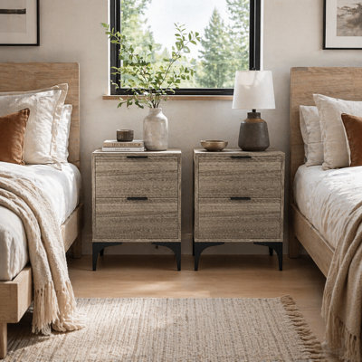 Wyld Haus Nielel Set Of 2 Grey Wood-Effect Bedside Tables With 2 DrawersMedium (L40 X D30 X H56Cm) from B&Q