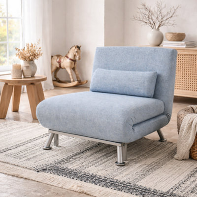Wyld Haus Varael Linen Sky Blue 3-In-1 Convertible Chair Bed With Adjustable Backrest And Pillow from B&Q