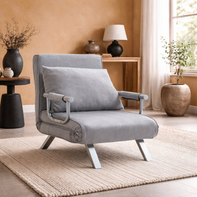 Wyld Haus Yorito Suedette Light Grey Convertible Chair Bed With Adjustable Backrest And Pillow from B&Q