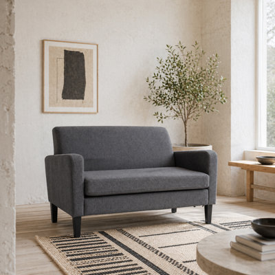 Wyld Haus Kahaba Linen Grey Curved 2-Seater SofaCompact 122Cm Loveseat With Thick Cushion And Wooden Legs from B&Q