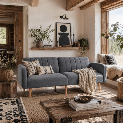 Wyld Haus Nile Linen Grey 3-Seater Click-Clack Sofa Bed With Adjustable Split Backrest from B&Q