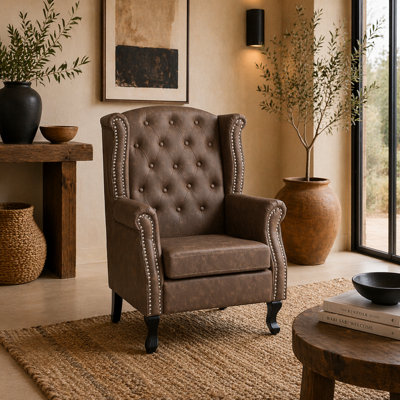 Wyld Haus Selato Brown Wingback Accent Chair With Chesterfield Tufting And Nailhead Trim72X70X108Cm from B&Q