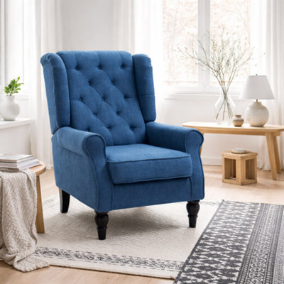 Wyld Haus Letofi Blue Wingback Accent Chair With Button-Tufted Upholstery And Piped Arms from B&Q