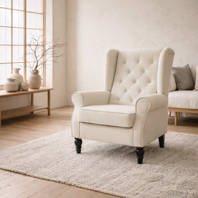 Wyld Haus Vipamo Cream White Wingback Accent Chair With Button Tufting And Snow Flannel Upholstery from B&Q