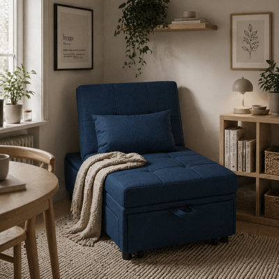 Wyld Haus Leve Blue 4-In-1 Convertible Chair Bed With Adjustable BackSide PocketsWheels And Pillow from B&Q