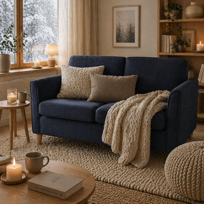 Wyld Haus Dilita Dark Blue Compact 2-Seater Sofa With Wooden Legs And Armrests from B&Q