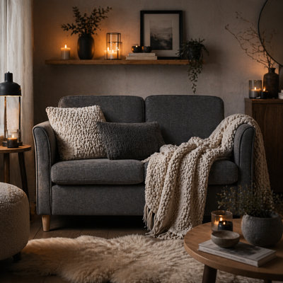 Wyld Haus Sono Dark Grey Compact 2-Seater Sofa 141Cm With Wooden Legs And Armrests from B&Q