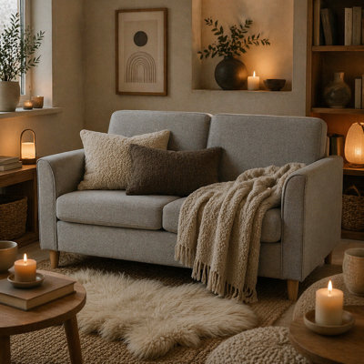 Wyld Haus Lovina Light Grey Compact 2-Seater Sofa With Wooden Legs And Armrests 141Cm from B&Q