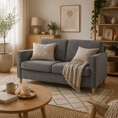 Wyld Haus Loveka Compact 2-Seater Fabric Sofa Grey With Wooden Legs And Armrests from B&Q
