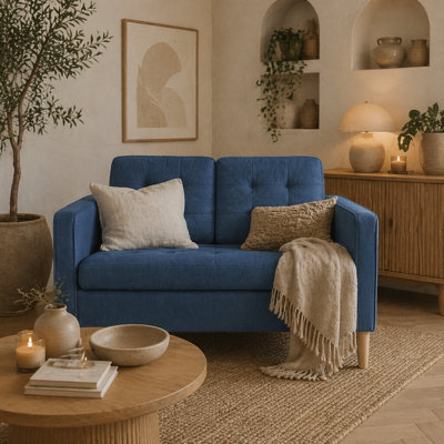 Wyld Haus Vanasu Blue Compact 2-Seater Loveseat With Hidden Storage And Tufted Seat from B&Q