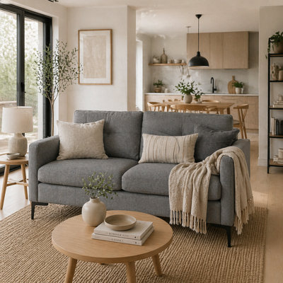 Wyld Haus Malala Minimalist Grey Upholstered 2-Seater Sofa With Steel Legs133Cm from B&Q