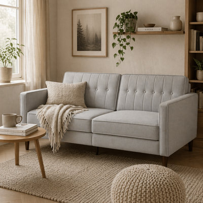 Wyld Haus Sasari 2 Seater Velvet Light Grey Convertible Futon Sofa Bed With Tufted Seat And Split Backrests from B&Q