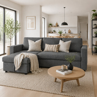 Wyld Haus Kesosu Dark Grey Upholstered 3-Seater Sofa Bed With Reversible Chaise And Built-In Storage from B&Q