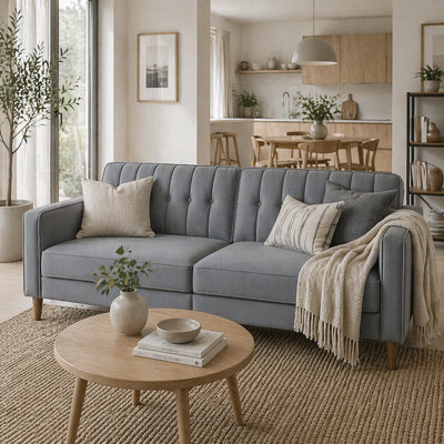 Wyld Haus Toelfa Dark Grey Velvet-Feel 3-Seater Convertible Sofa BedL189 X D80.5 X H78.5Cm from B&Q