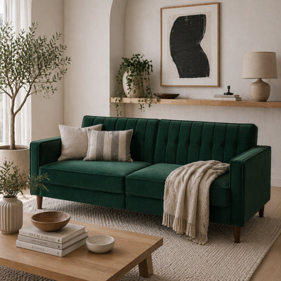 Wyld Haus Babano Forrest Green Velvet 3-Seater Convertible Sofa Bed from B&Q