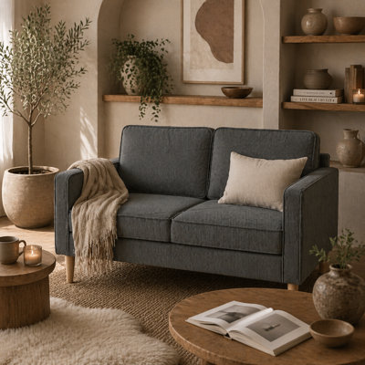 Wyld Haus Sono Vare Compact 2-Seater Corduroy Sofa Grey With Natural Wooden Legs L117 X D63 X H79 Cm from B&Q