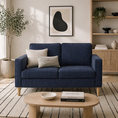 Wyld Haus Rozike Nodi Compact 2-Seater Corduroy Sofa Blue With Natural Wooden Legs from B&Q