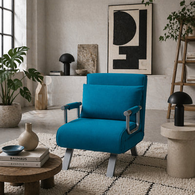 Wyld Haus Neyo 4-In-1 Convertible Faux Suede Chair BedBlue from B&Q