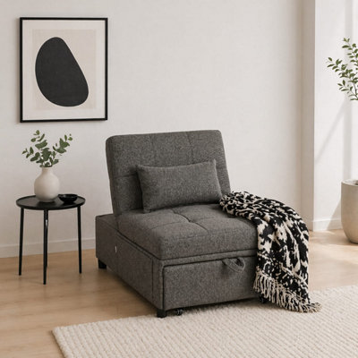 B&Q -  Lulusa Kela Fabric Dark Grey 4-In-1 Convertible Single Sleeper Chair182Cm Bed