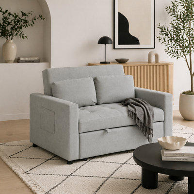 Wyld Haus Sedisa 2-Seater Convertible Sofa Bed Light GreySide Pockets And Cushions from B&Q