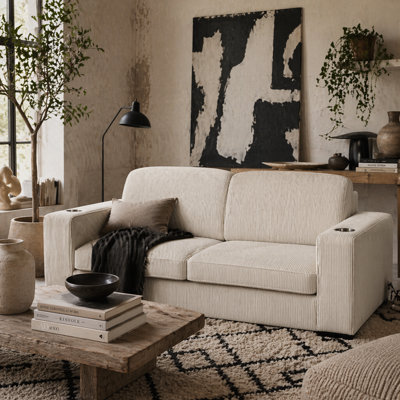 Wyld Haus Tocomo Corduroy 3-Seater Sofa 210Cm Cream UpholsteredVintage Style from B&Q