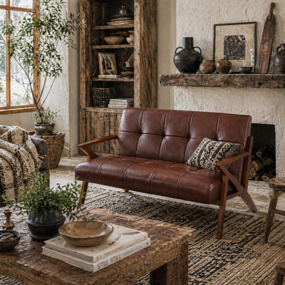 Wyld Haus Kara Compact 2-Seater Faux Leather Sofa With Tufted BackBrown from B&Q