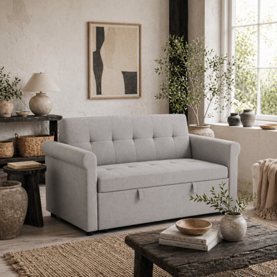 Wyld Haus Rekano Velvet Grey 2-Seater Sofa Bed With Tufted UpholsteryDouble Bed Conversion from B&Q