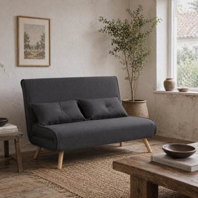 Wyld Haus Faroco Linen-Look Charcoal Grey 2-Seater Click-Clack Sofa Bed With 5-Position Backrest from B&Q