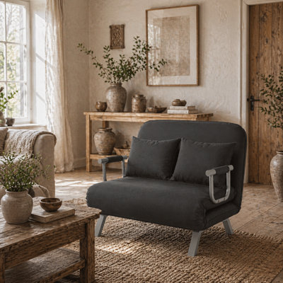 Wyld Haus Fiyo 2-Seater Click-Clack Sofa BedCharcoal Grey Faux SuedeSingle Bed Conversion from B&Q