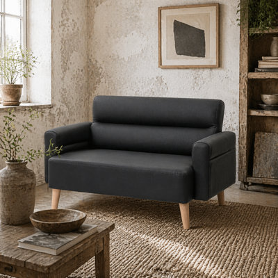 Wyld Haus Raha Black Faux Leather Compact 2-Seater Sofa 117W X 78D X 78H Cm from B&Q