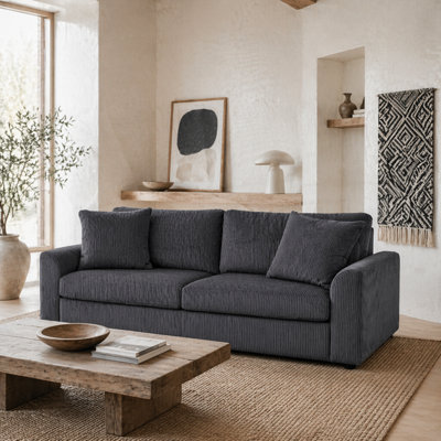 Wyld Haus Mimi Corduroy Grey 3-Seater Jumbo Sofa With Scatter Cushions from B&Q