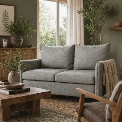 Wyld Haus Yodilo Grey Marble-Effect Faux Leather 2-Seater SofaCompact Modern Design