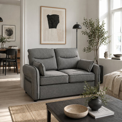 Wyld Haus Pamazi Grey Faux Leather 2-Seater SofaModern Compact Loveseat With Black Piping from B&Q
