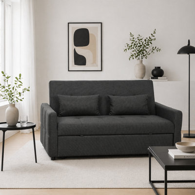 Wyld Haus Lula Charcoal Grey 3-Way Convertible 2-Seater Sofa BedLinen-Look Fabric from B&Q