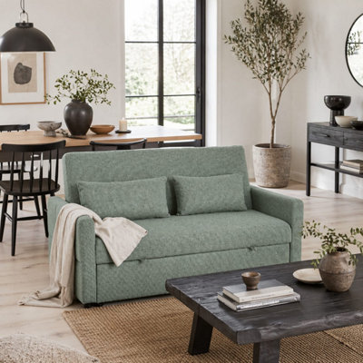 B&Q -  Nenase Mint Green 3-Way Convertible 2-Seater Sofa BedLinen-Look FabricL158 X D85 X H85Cm