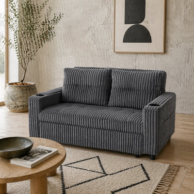 Wyld Haus Noripa Dark Grey Corduroy 2-Seater Click-Clack Sofa BedCharcoal GreyStorageCup Holders from B&Q