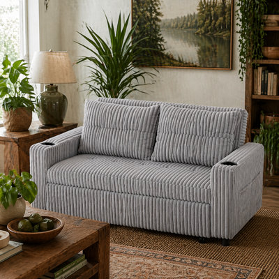 Wyld Haus Lore Light Grey Corduroy 2-Seater Click-Clack Sofa BedDouble BedCompact Modern Sofa Bed from B&Q