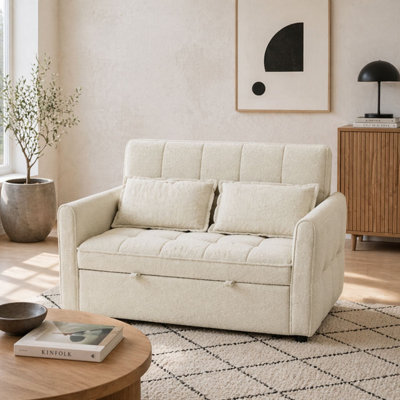 B&Q -  Noel Cream 3-In-1 2-Seater Sofa Bed With Adjustable Back And Cushions