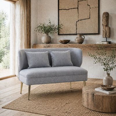 B&Q -  Rohaco Linen-Effect Light Grey 2-Seater Sofa With Wingback And Gold-Tone Metal Legs
