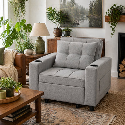 Wyld Haus Soliri Light Grey 3-In-1 Convertible Single Sofa Bed With Tufted Cushion from B&Q